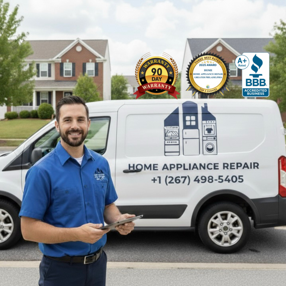 Appliance repair technician during home service