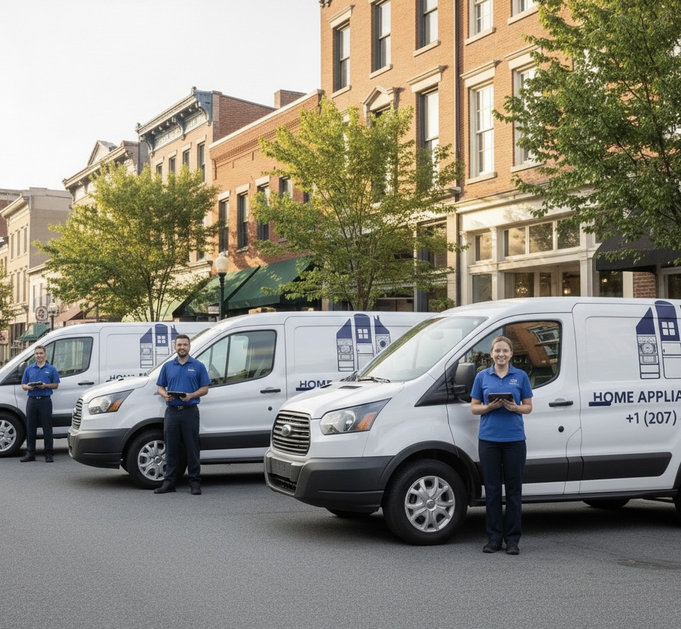 Appliance service team and branded service van